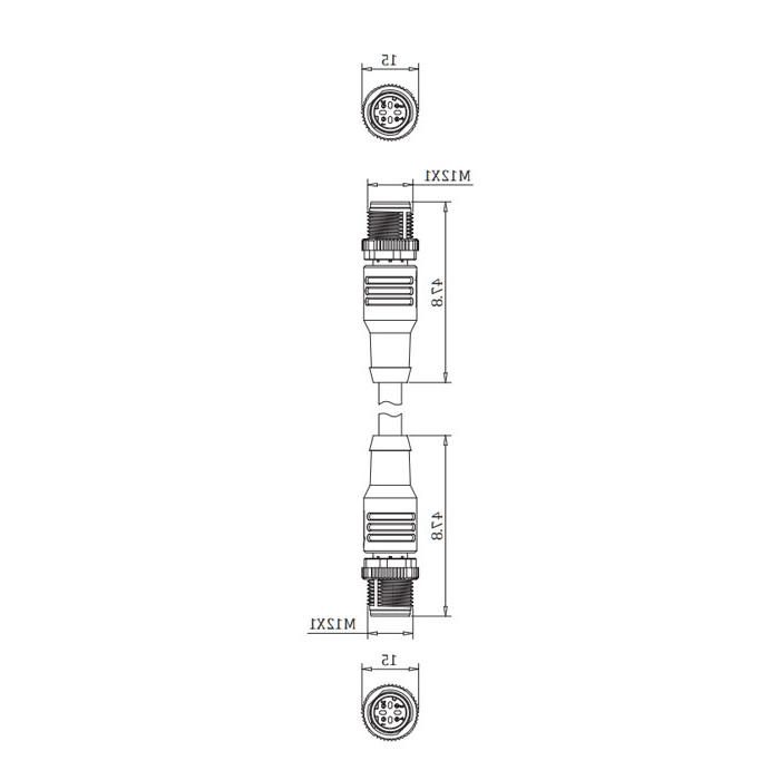 M12 4-PIN D-coded, male straight turn male straight, double-ended precast PUR flexible cable, shielded, yellow sheath, 0C4102-XXX