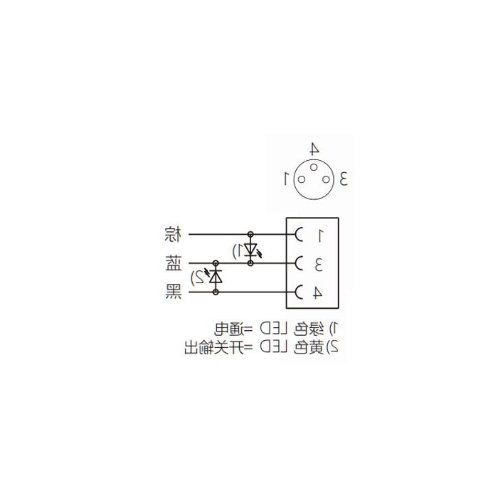 M8 3Pin, female 90°, with LED light, IP 69K-ECOLAB, food grade, single-end pre-cast PVC non-flexible cable, gray sheathed, 63E003-XXX